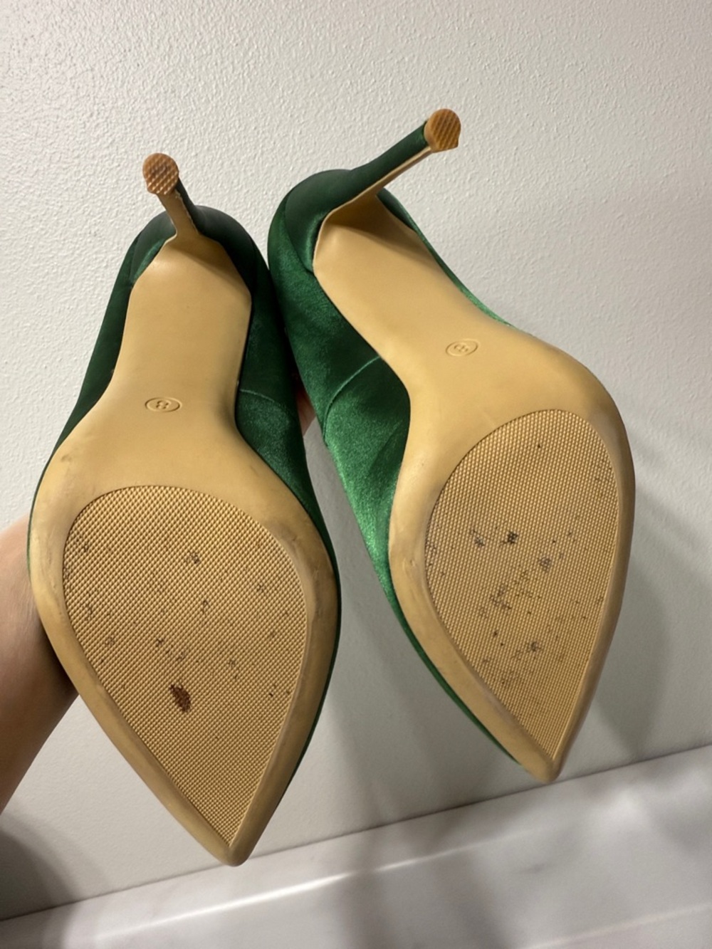 Stiletto Pumps - Green Satin - Picture 3 of 4